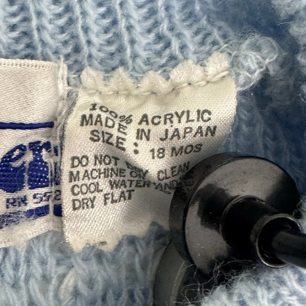 Vintage Blue Silly Flowers Hand Loomed Knit Sweater Acrylic With White Detail 18